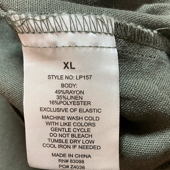 CI SONO Linen Blend Olive Green Wide Leg High Rise Trousers Pull On Style Sz XL - Picture 9 of 10